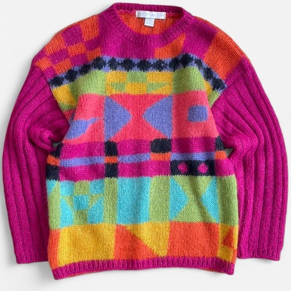 Vintage The Limited Pink Fuchsia Colorful Mohair Blend Knit Pullover Sweater